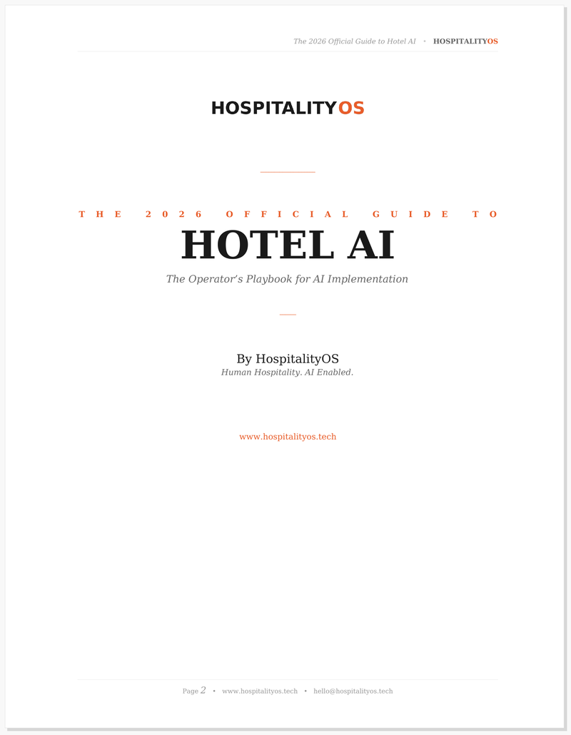 Hotel AI Guide — Title Page with HospitalityOS branding